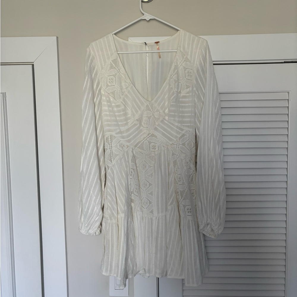 Free People White Tiered Long Sleeve Dress